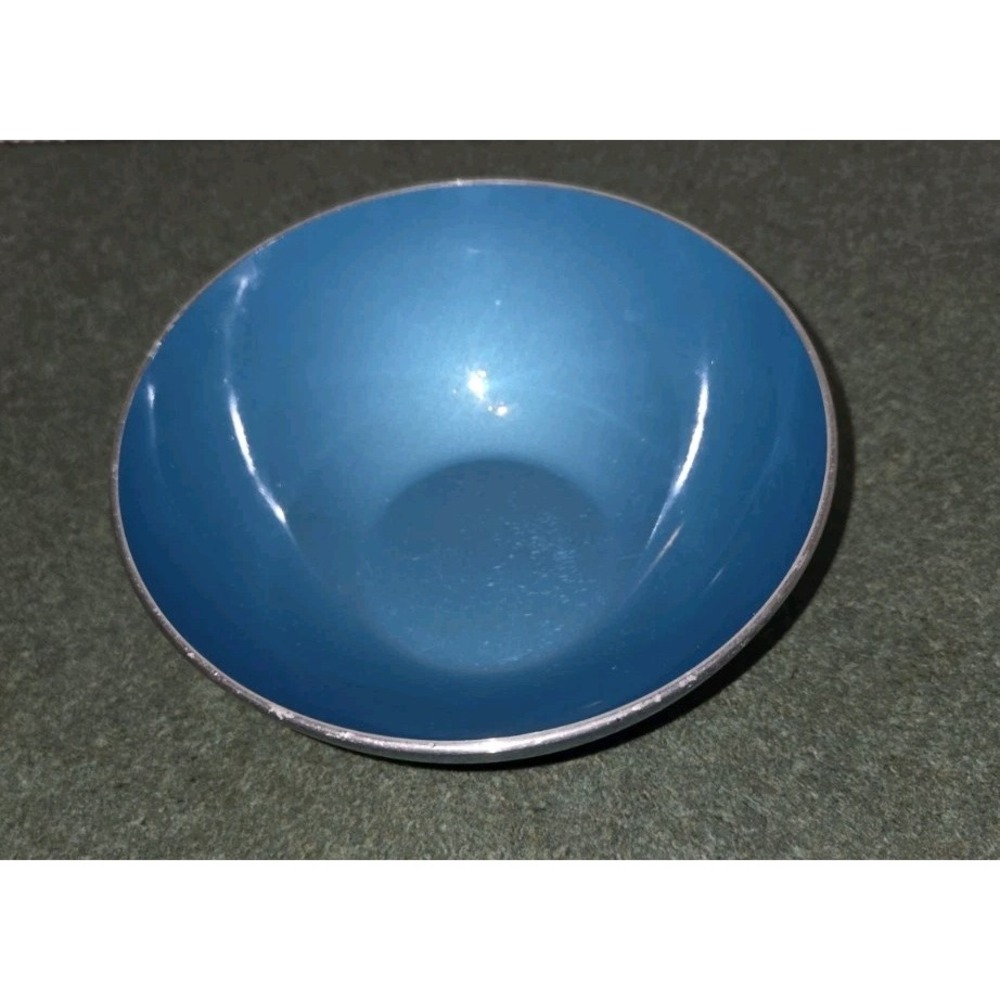 Vintage Emalox Norway Silver Tone Turquoise Enamel Nut Candy Trinket Bowl Dish